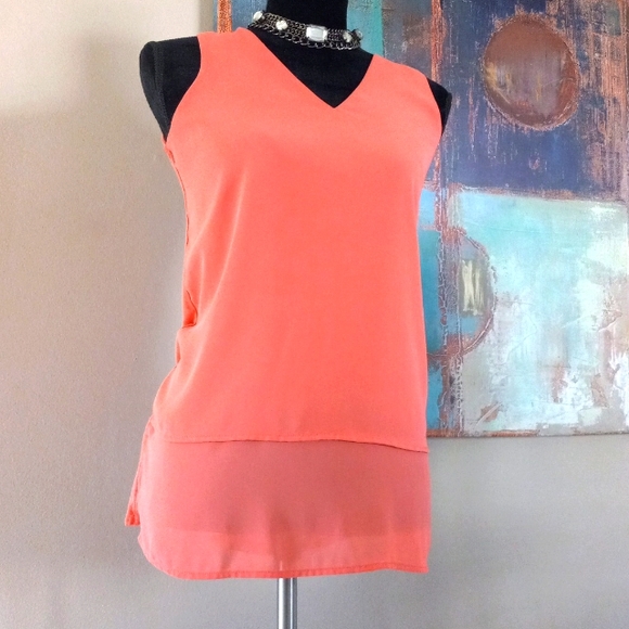 Michael Kors Peach Sheer Front Layered Sleeveless Top Size Small - Picture 8 of 12